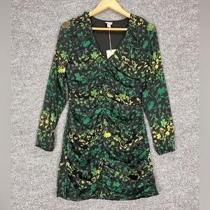 A New Day Floral Mini Dress Women’s Small Sheer Long Sleeve Soft Chiffon NEW